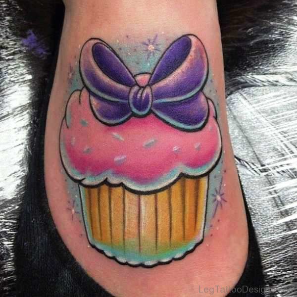 Excellent Cupcake Tattoo On Foot