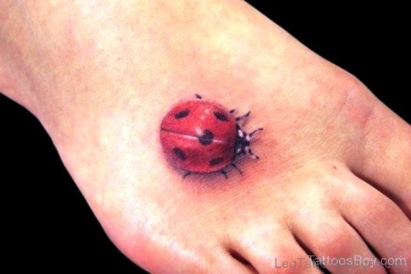 Excellent Ladybug Tattoo On Foot