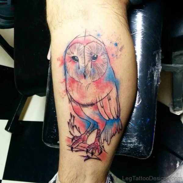 Excellent Owl Tattoo On Leg