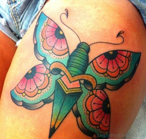 Exotic Butterfly Tattoo On Thigh