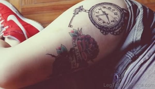 Fabulous Clock Tattoo On Thigh