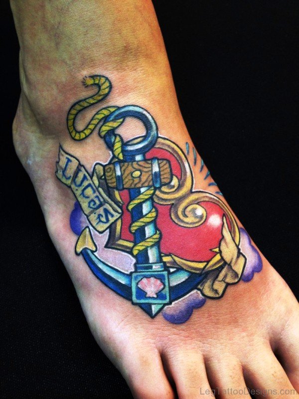 Fabulous Colorful Anchor Tattoo On Foot