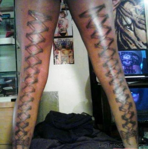 Fabulous Corset Tattoos On Both Legs