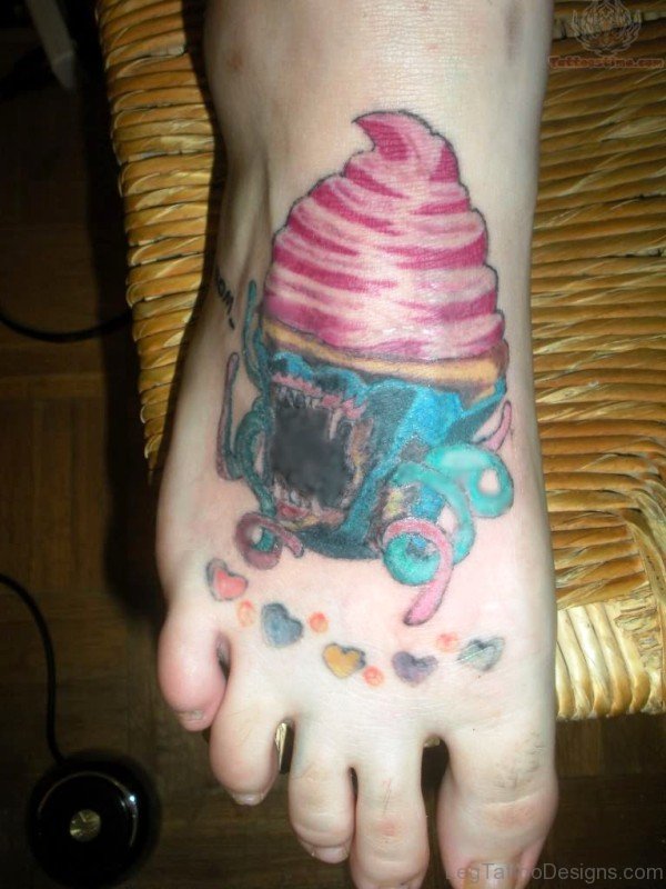 Fabulous Cupcake Tattoo On Foot