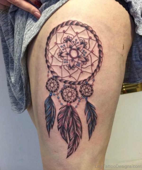 Fabulous Dreamcatcher Tattoo Design on Thigh