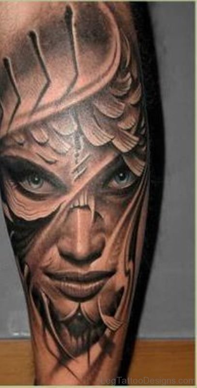 Fabulous Latino Portrait Tattoo On Leg