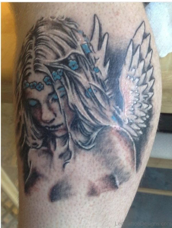 Fallen Angel Tattoo Design On Leg