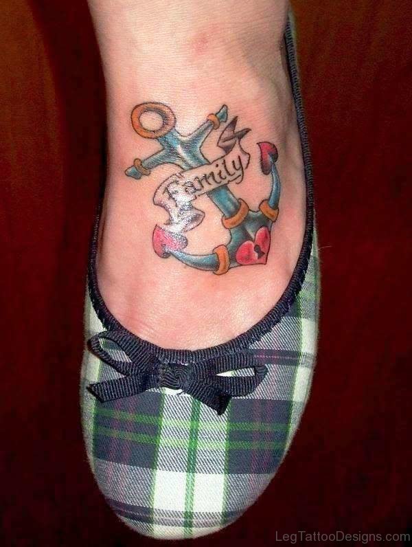 Family Anchor Tattoo On Foot 