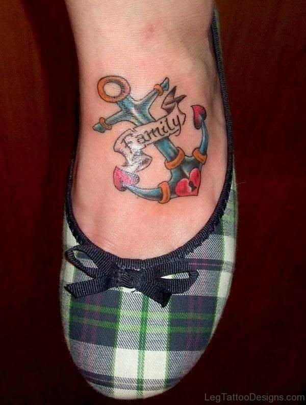 Family Anchor Tattoo On Foot