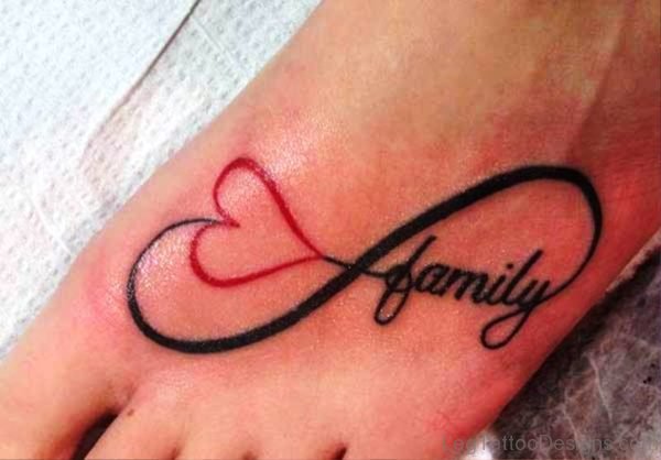 Family Infinity Heart Tattoo On Foot