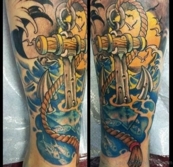 Fantastic Anchor Tattoo On Leg