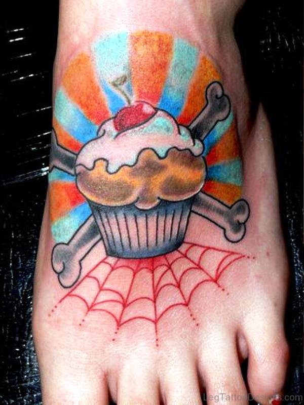 Fantastic Cupcake Tattoo On Foot