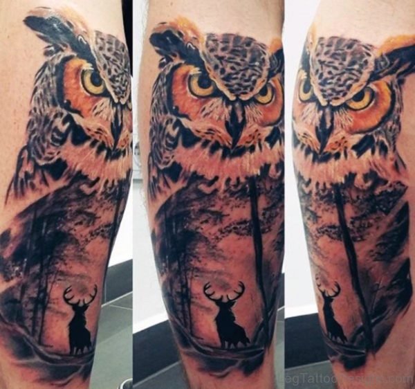 Fantastic Owl Tattoo On Leg