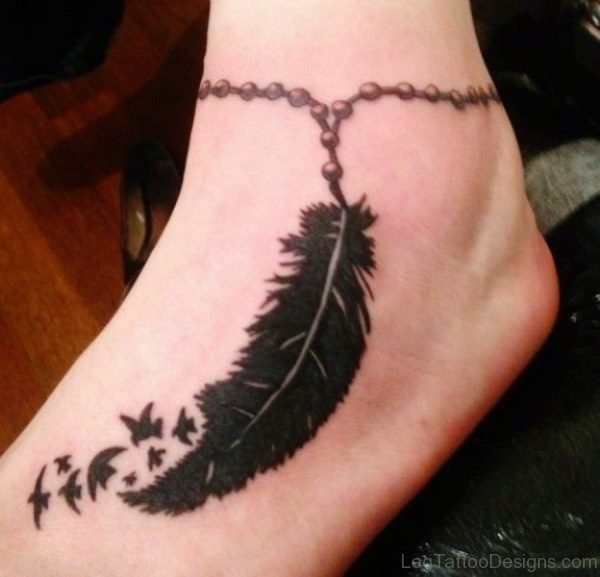 Feather And Bird Tattoo On Foot