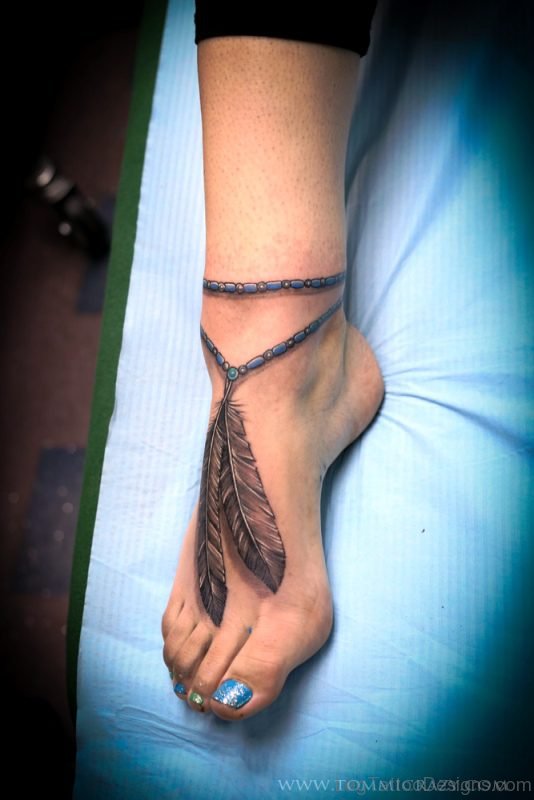 Feather Band Tattoo On Leg