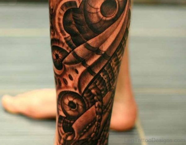 Fine Biomechanical Tattoo on Leg Image