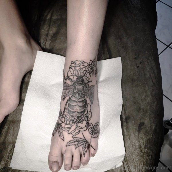 Full Foot Bee Tattoo Design