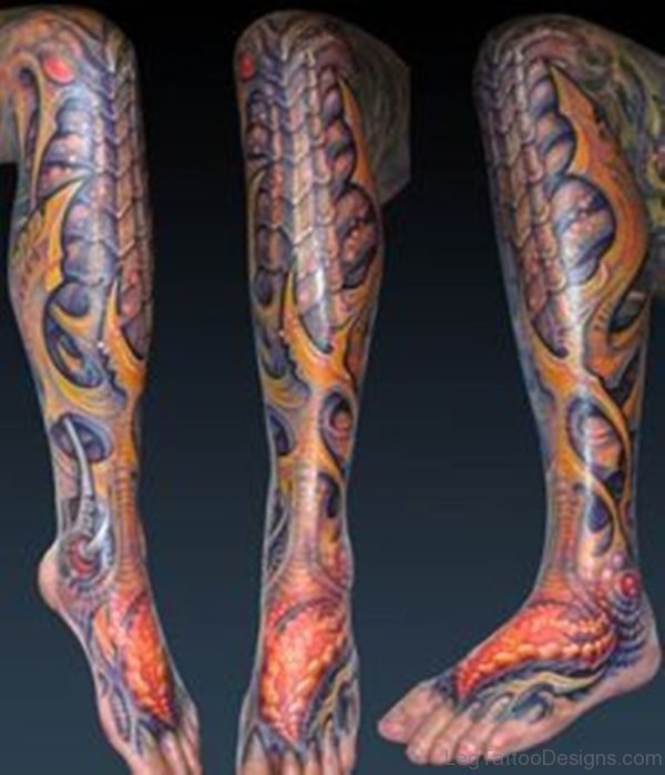 Funky Biomechanical Tattoo For Leg