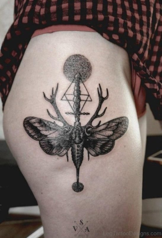 Funky Butterfly Tattoo On Thigh