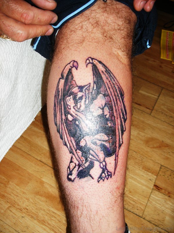 Gargoyle Evil Tattoo On Leg