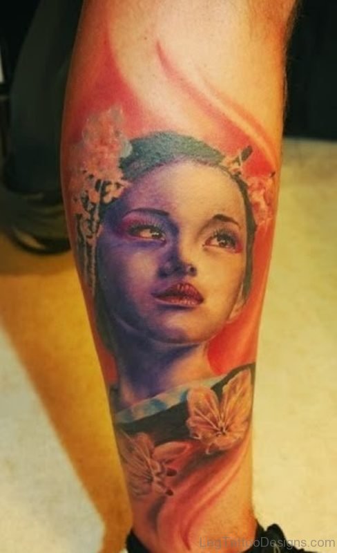 Geisha Leg Tattoo Design