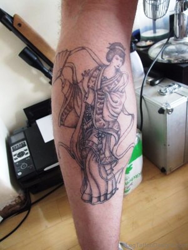 Geisha Tattoo On Calf