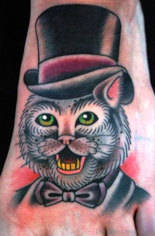 Gentleman Cat Tattoo On Foot