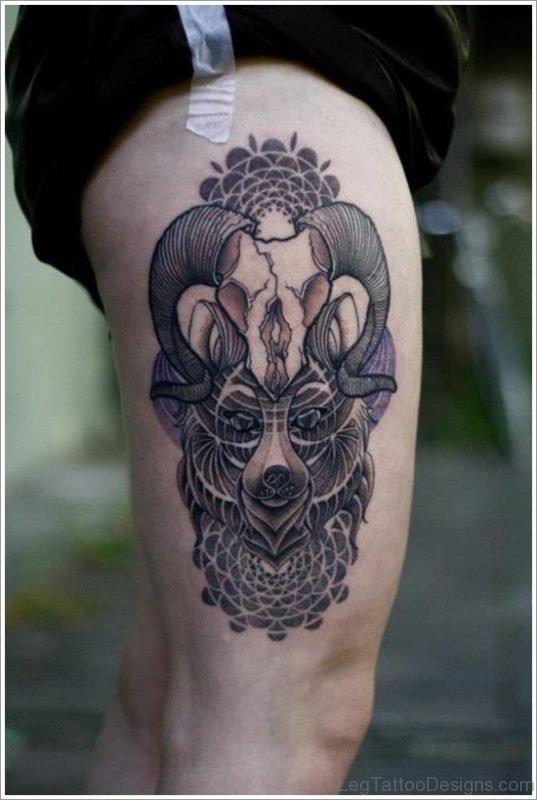 Geomatric Bear And Aries Tattoo