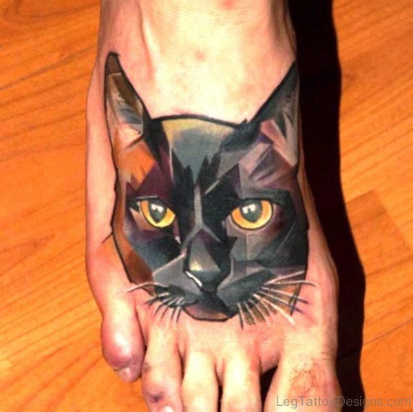 Geometric Cat Tattoo On Foot