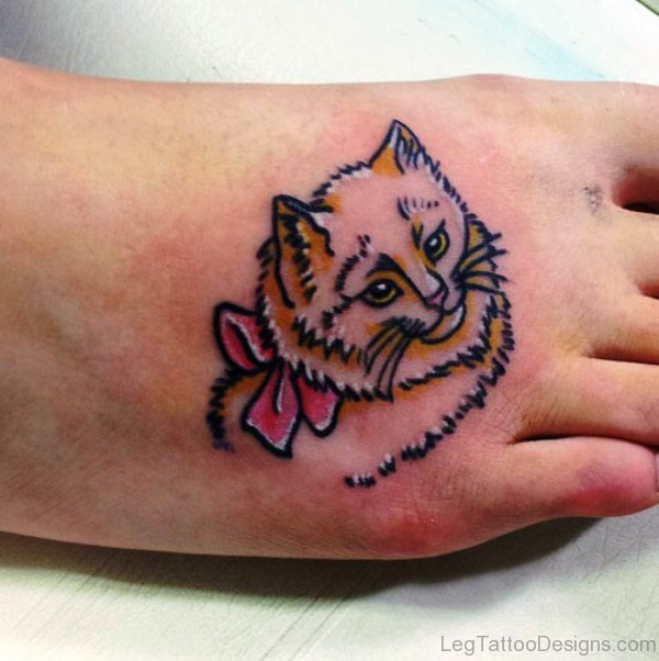Girly Cat Tattoo On Foot