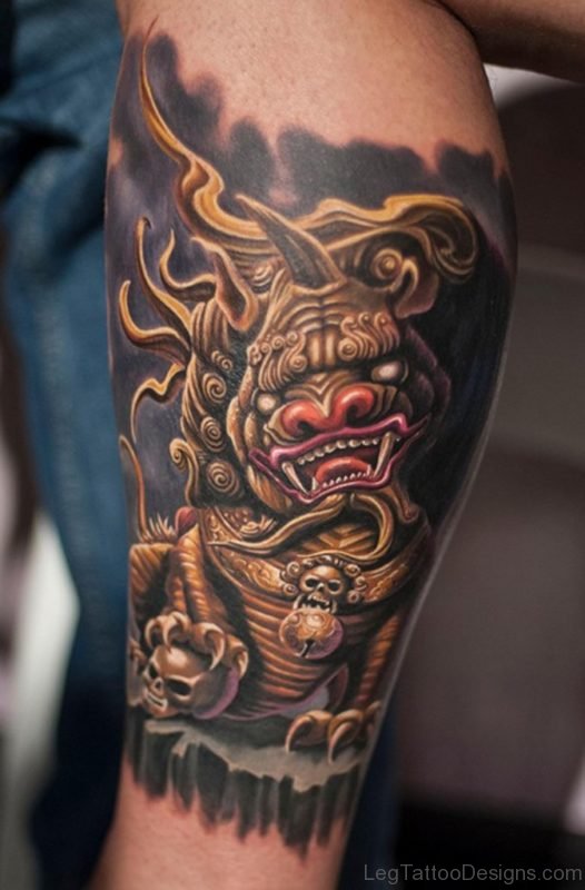Golden Dragon Tattoo On Leg