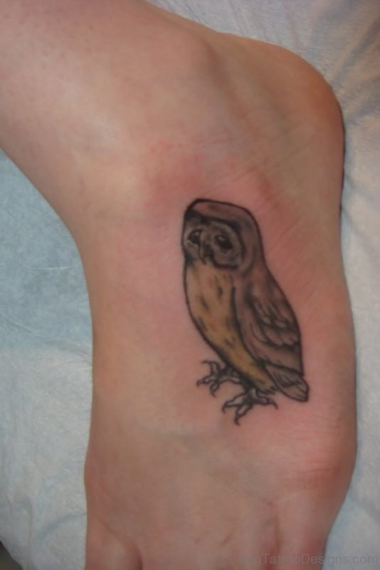 Good Looking Owl Tattoo On Foot