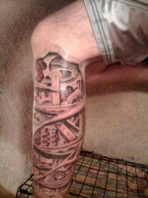 Gorgeous Biomechanical Leg Tattoo