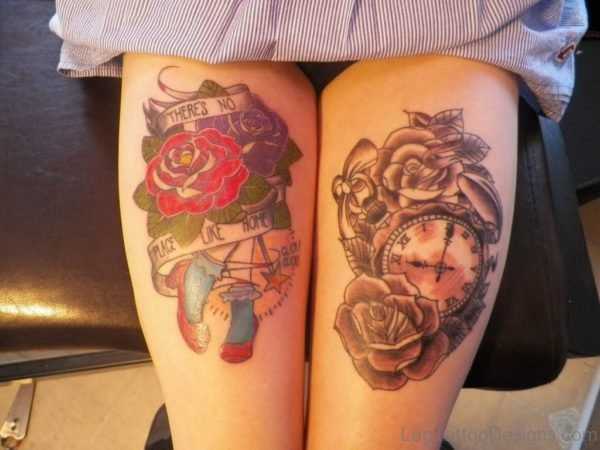 Gorgeous Clock Heart Tattoo On Thigh