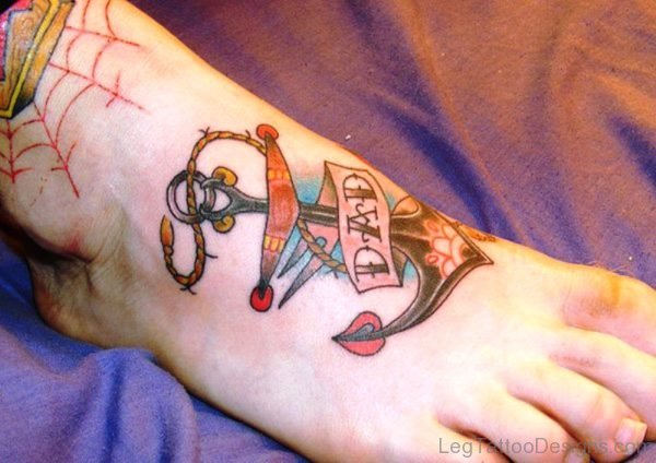 Gorgeous Colorful Anchor Tattoo On Foot
