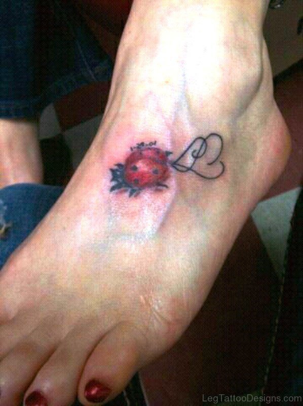 Gorgeous Ladybug Tattoo On Foot
