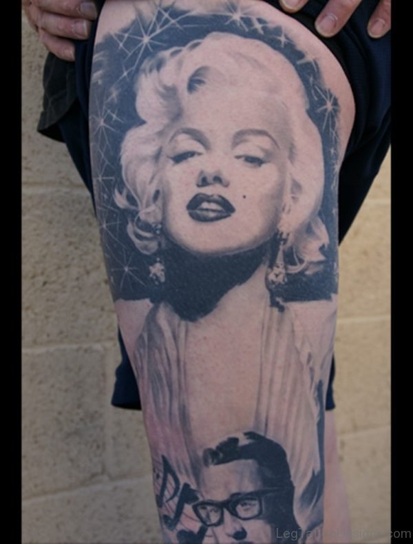 Gorgeous Marilyn Monroe Portrait Tattoo On Leg