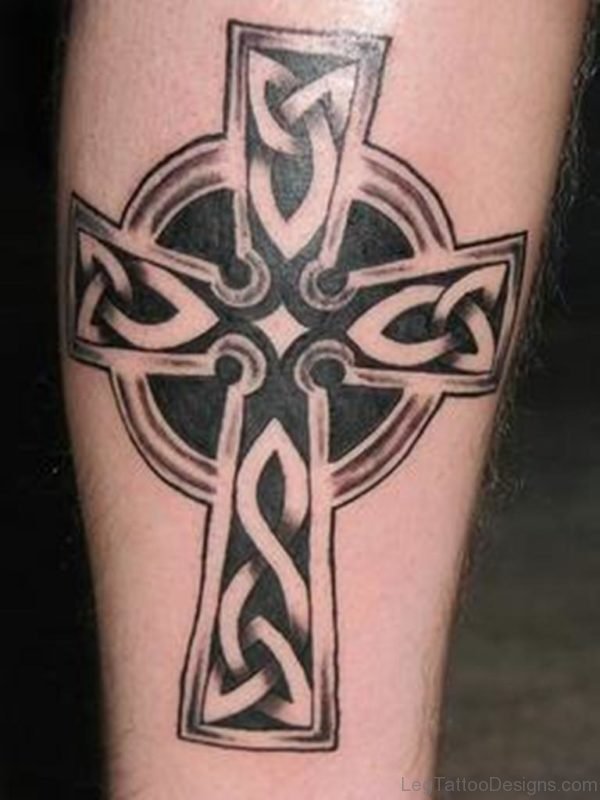 Graceful Cross Tattoo Design On Leg