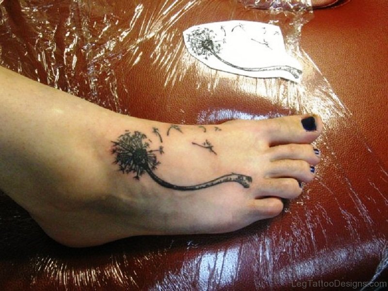 Great Dandelion Tattoo On Foot