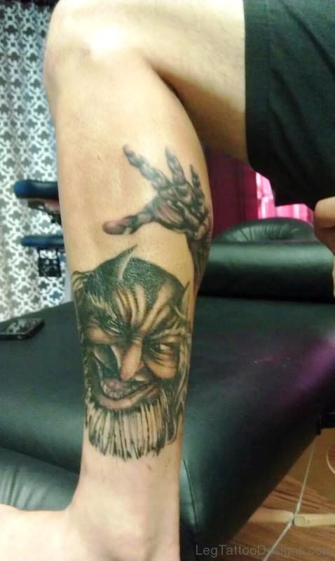 Great Evil Tattoo On Leg