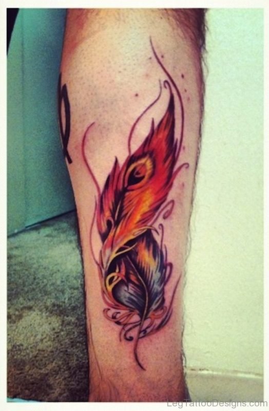 Great Feather Tattoo on Leg