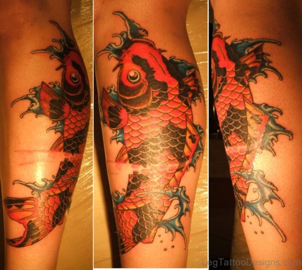 Great Fish Tattoo On Leg