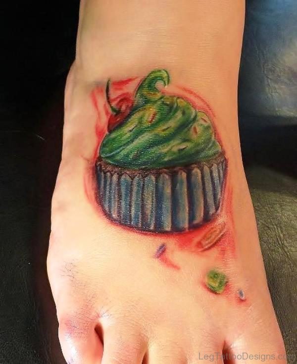 Green Cupcake Tattoo On Foot