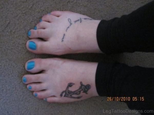 Grey Anchor Foot Tattoo