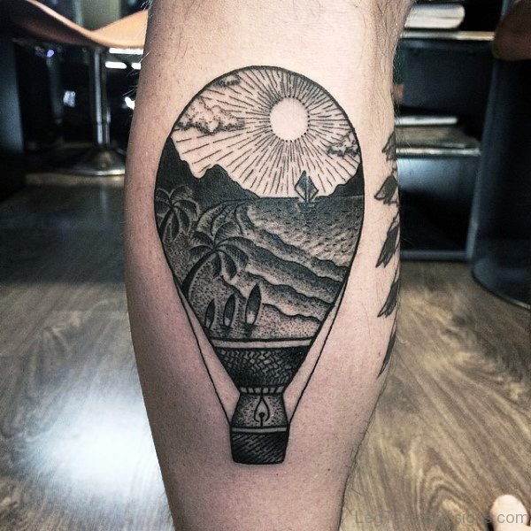 Grey Balloon Tattoo On Calf