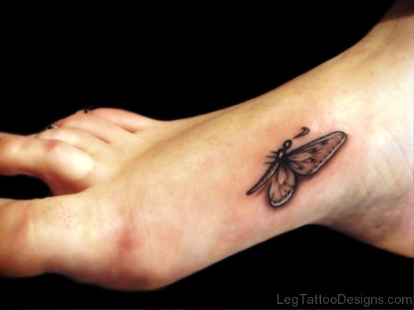 Grey Butterfly Tattoo On Foot