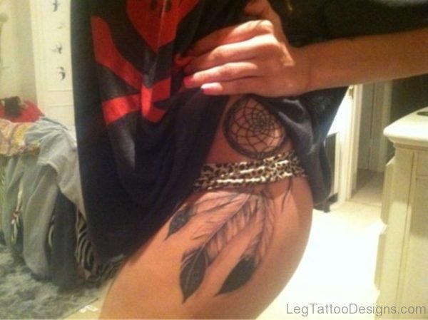 Grey Ink Dreamcatcher Tattoo