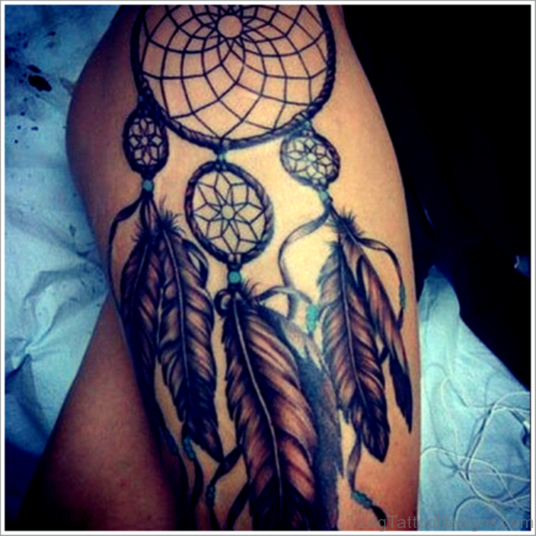 Grey Ink Dreamcatcher Tattoo