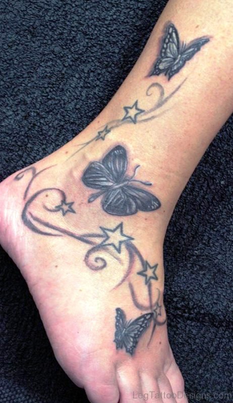 Grey Tattoos With Butterflies