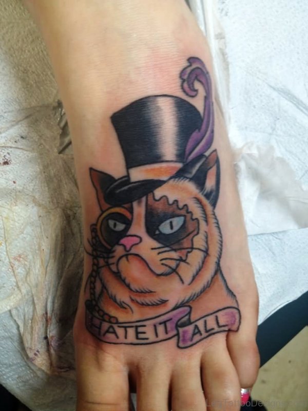 Grumpy Cat Tattoo Design On Foot